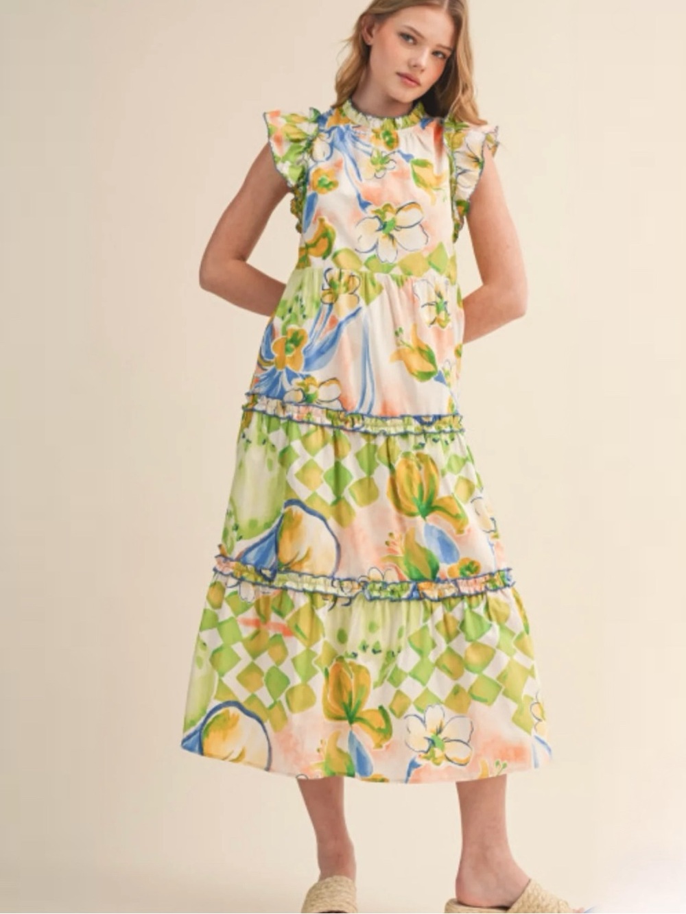 &merci flutter  sleeve floral midi dress